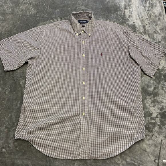 Ralph Lauren Golf Shirt Mens Large White/Black Gingham Button Down Short Sleeve - Picture 1 of 8